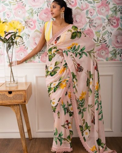 floral printed saree,pastel saree, lightweight summer saree